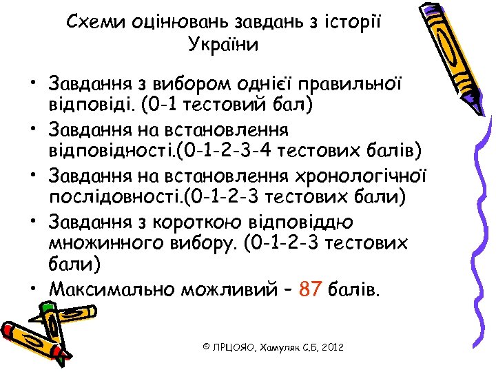 Схеми оцінювань завдань з історії України • Завдання з вибором однієї правильної відповіді. (0