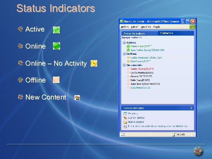 Status Indicators Active Online – No Activity Offline New Content 