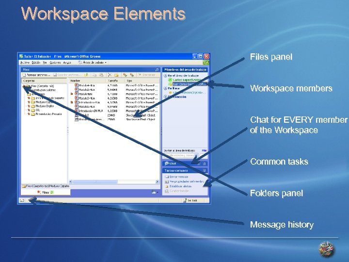 Workspace Elements Files panel Workspace members Chat for EVERY member of the Workspace Common