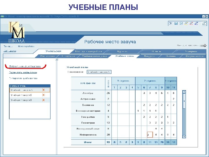 Учебный план завуча. Км школа Интерфейс. Система завуч учебный план. Км школа журнал.