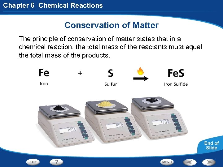 Chapter 6 Chemical Reactions Conservation of Matter The principle of conservation of matter states