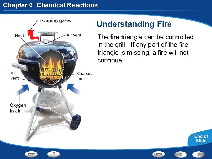 Chapter 6 Chemical Reactions Understanding Fire The fire triangle can be controlled in the