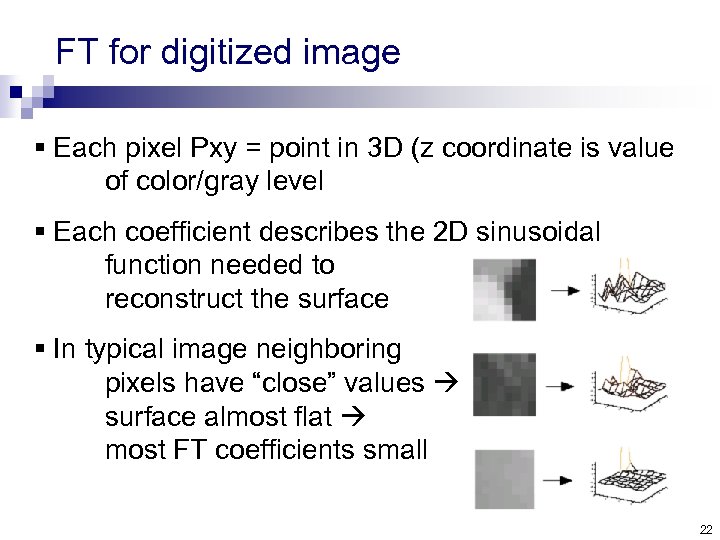 FT for digitized image § Each pixel Pxy = point in 3 D (z