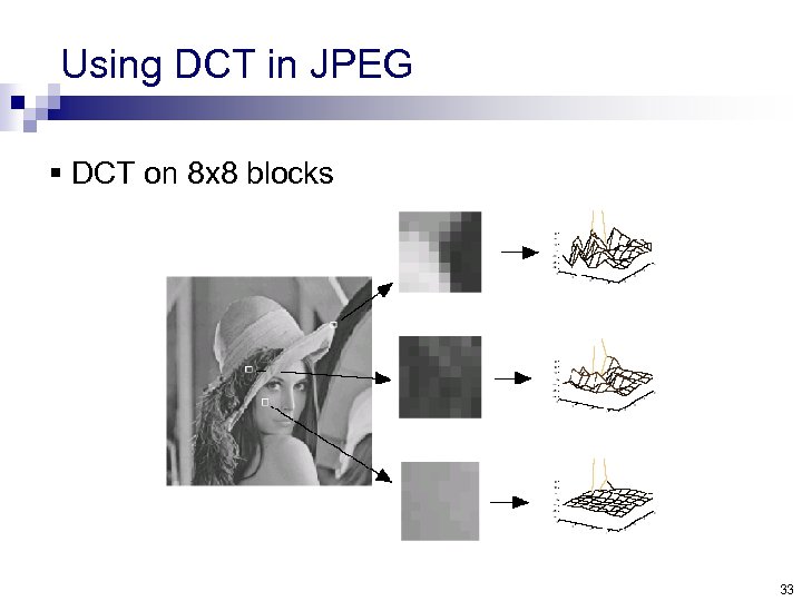 Using DCT in JPEG § DCT on 8 x 8 blocks 33 