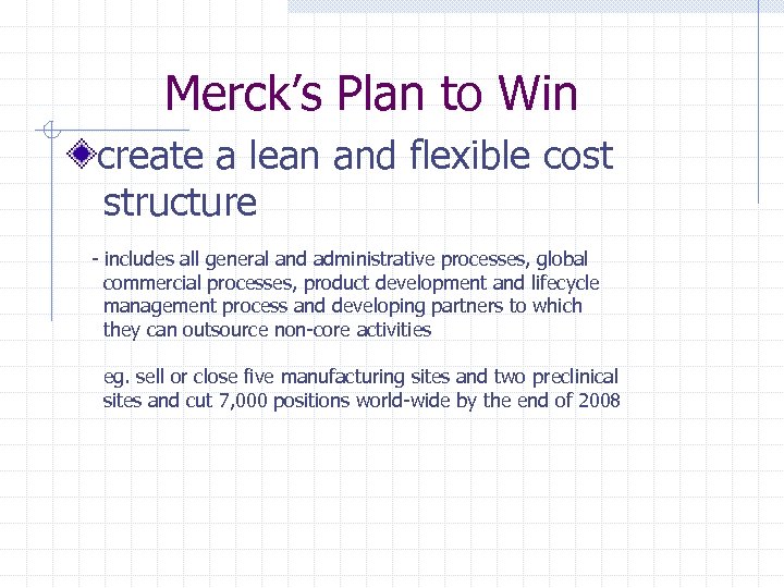 Merck’s Plan to Win create a lean and flexible cost structure - includes all