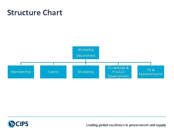 Structure Chart Marketing Department Membership Events Marketing Knowledge & Product Development PR & Representation