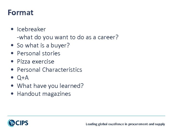 Format • Icebreaker -what do you want to do as a career? • So