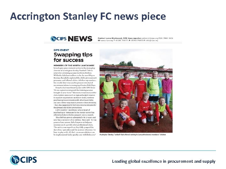 Accrington Stanley FC news piece Leading global excellence in procurement and supply 