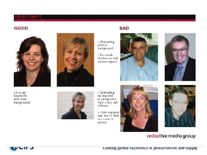 Slide of good/bad photo Leading global excellence in procurement and supply 