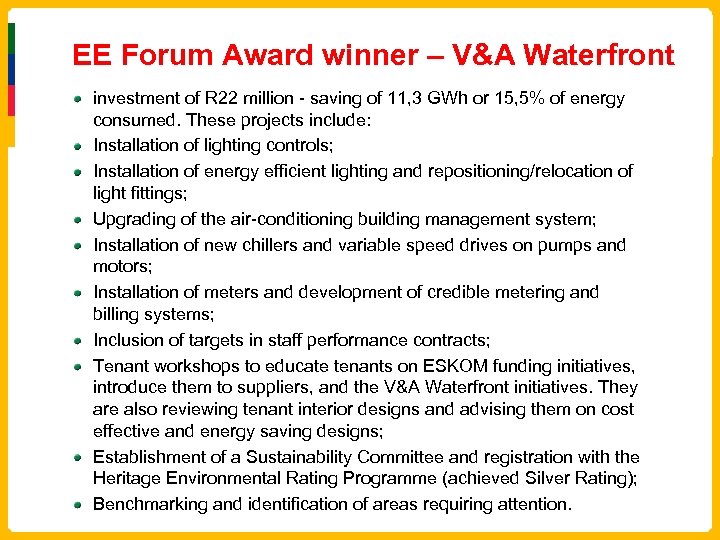 EE Forum Award winner – V&A Waterfront investment of R 22 million - saving