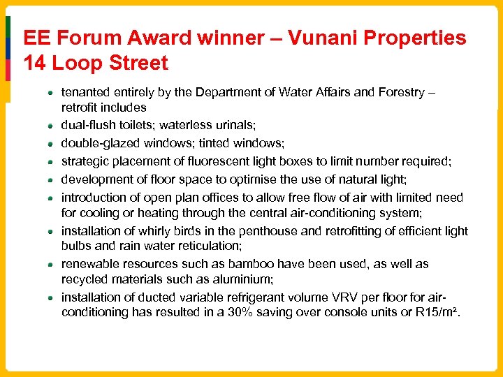 EE Forum Award winner – Vunani Properties 14 Loop Street tenanted entirely by the