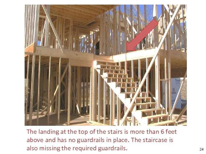 The landing at the top of the stairs is more than 6 feet above