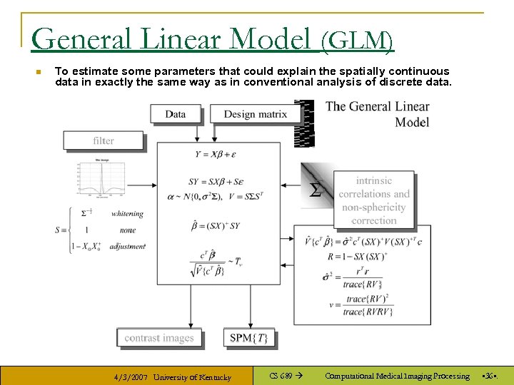 General Linear Model (GLM) n To estimate some parameters that could explain the spatially