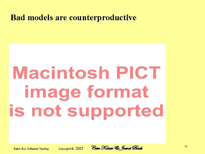 Bad models are counterproductive Black Box Software Testing Copyright © 2003 Cem Kaner &