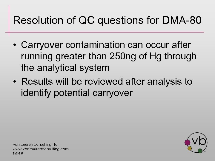 Resolution of QC questions for DMA-80 • Carryover contamination can occur after running greater