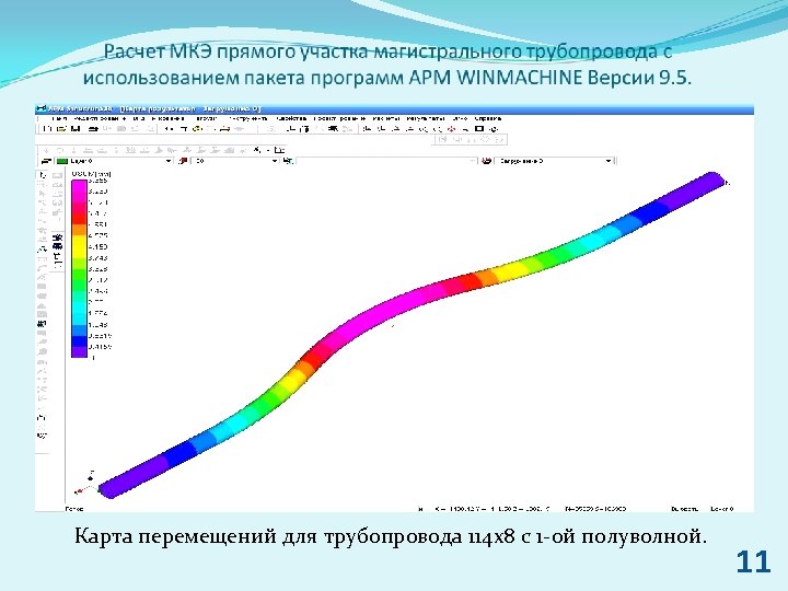 Карта перемещений для трубопровода 114 х8 с 1 -ой полуволной. 11 