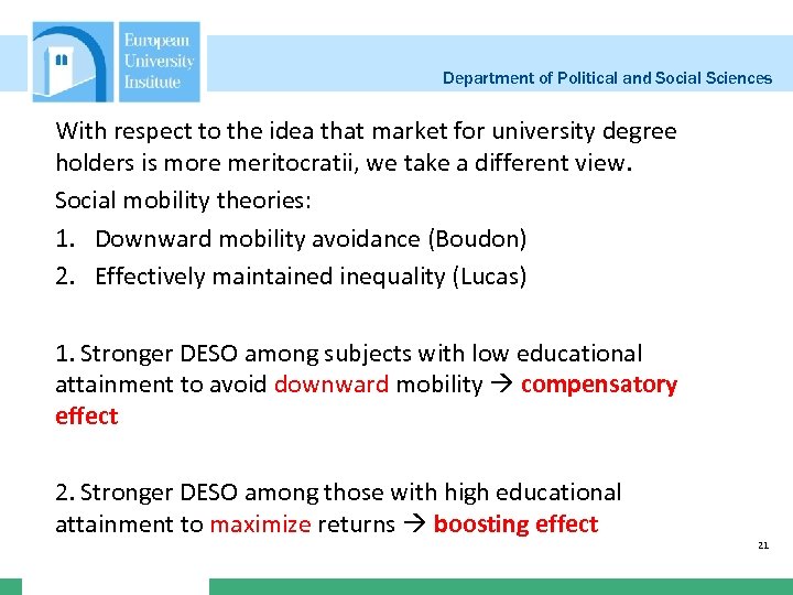 Department of Political and Social Sciences With respect to the idea that market for