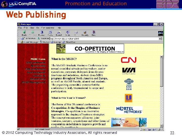 Promotion and Education Web Publishing © 2002 Computing Technology Industry Association, All rights reserved
