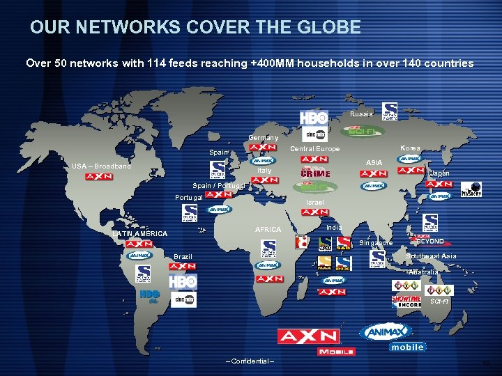 OUR NETWORKS COVER THE GLOBE Over 50 networks with 114 feeds reaching +400 MM