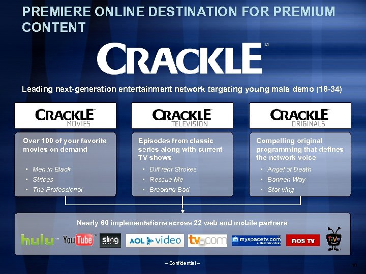 PREMIERE ONLINE DESTINATION FOR PREMIUM CONTENT Leading next-generation entertainment network targeting young male demo
