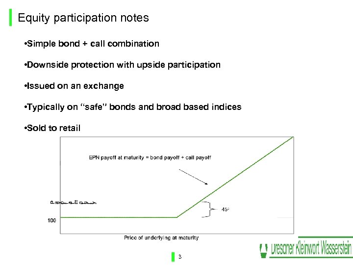 Equity participation notes • Simple bond + call combination • Downside protection with upside