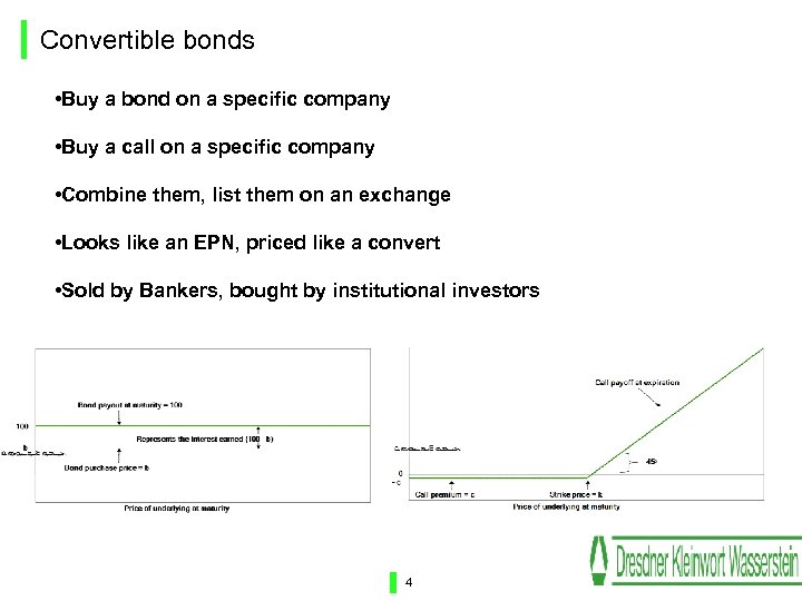 Convertible bonds • Buy a bond on a specific company • Buy a call