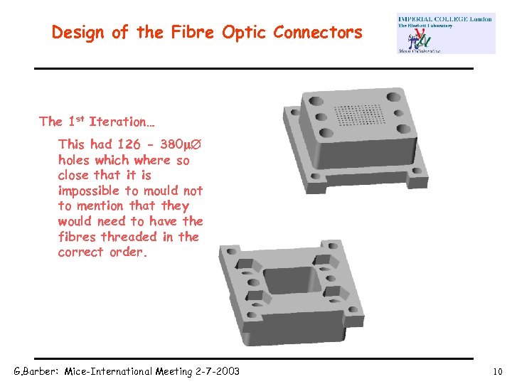 Design of the Fibre Optic Connectors The 1 st Iteration… This had 126 -