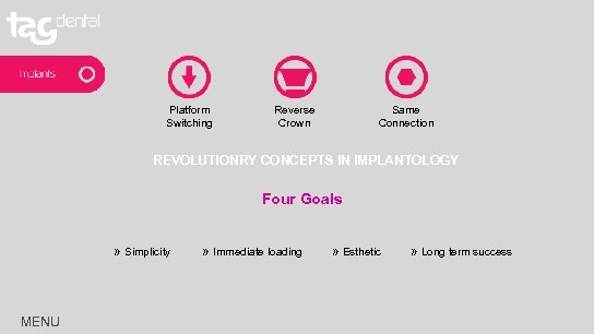 Platform Switching Reverse Crown Same Connection REVOLUTIONRY CONCEPTS IN IMPLANTOLOGY Four Goals » Simplicity