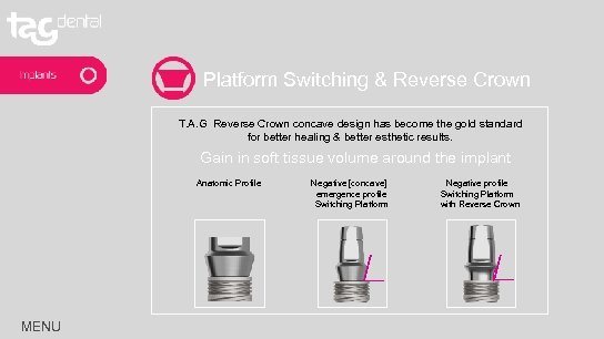 Platform Switching & Reverse Crown T. A. G Reverse Crown concave design has become