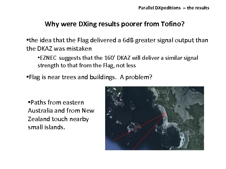 Parallel DXpeditions ‐‐ the results Why were DXing results poorer from Tofino? • the