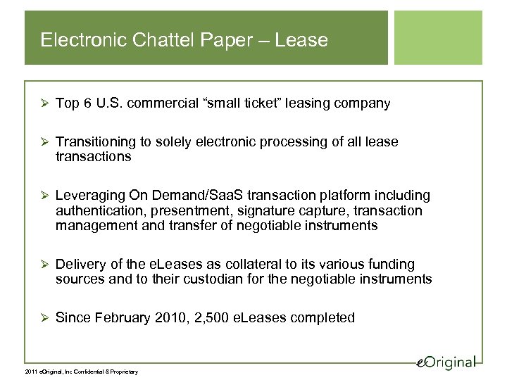 Electronic Chattel Paper – Lease Ø Top 6 U. S. commercial “small ticket” leasing
