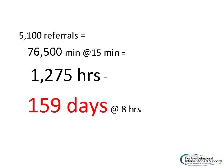 5, 100 referrals = 76, 500 min @15 min = 1, 275 hrs =