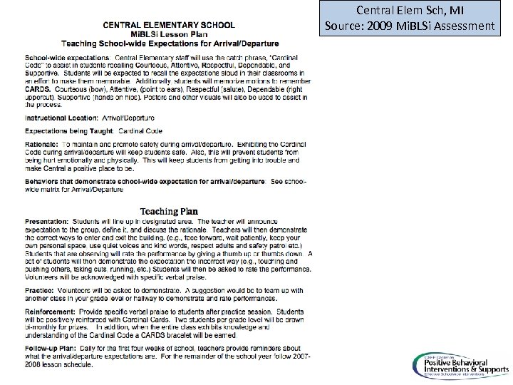 Central Elem Sch, MI Source: 2009 Mi. BLSi Assessment 