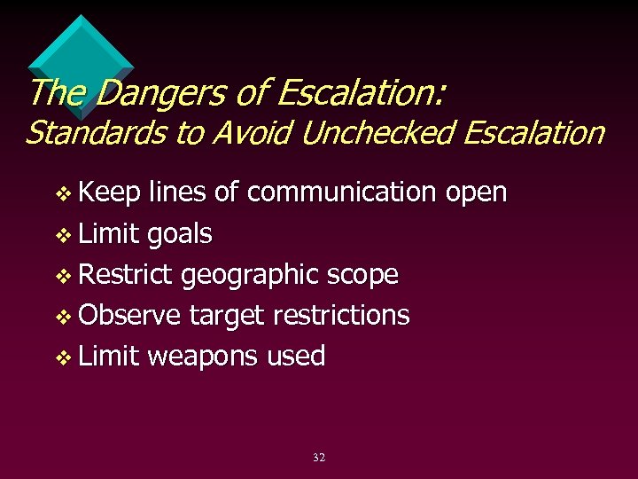 The Dangers of Escalation: Standards to Avoid Unchecked Escalation v Keep lines of communication