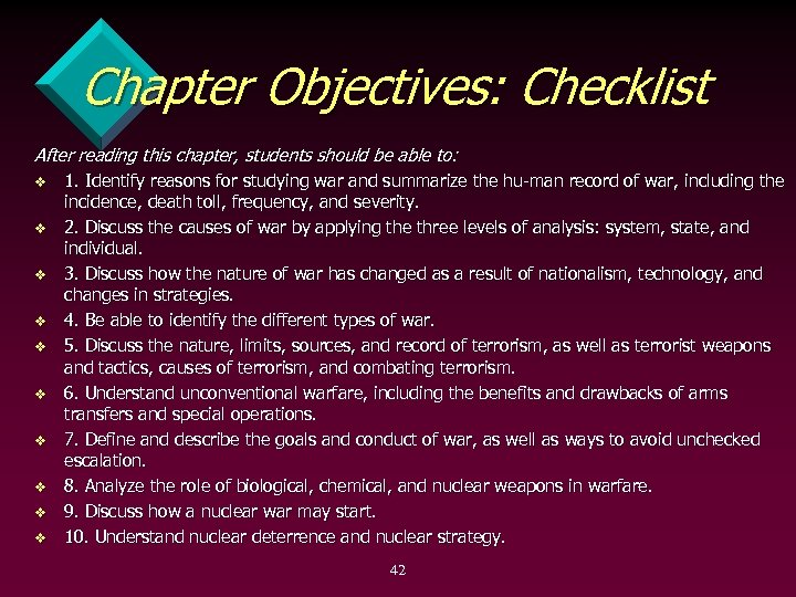 Chapter Objectives: Checklist After reading this chapter, students should be able to: v v