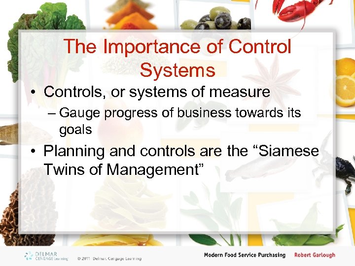 The Importance of Control Systems • Controls, or systems of measure – Gauge progress