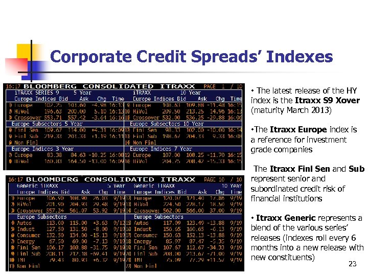 Corporate Credit Spreads’ Indexes • The latest release of the HY index is the