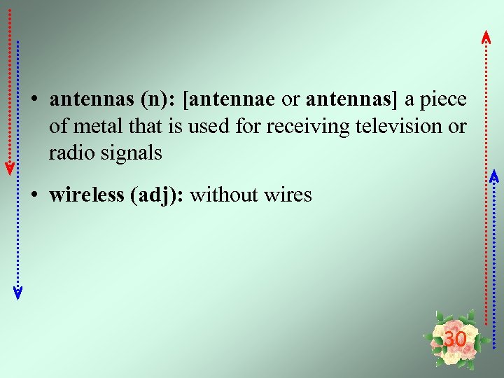  • antennas (n): [antennae or antennas] a piece of metal that is used