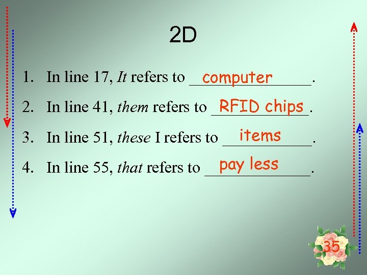 2 D 1. In line 17, It refers to ________. computer RFID chips 2.