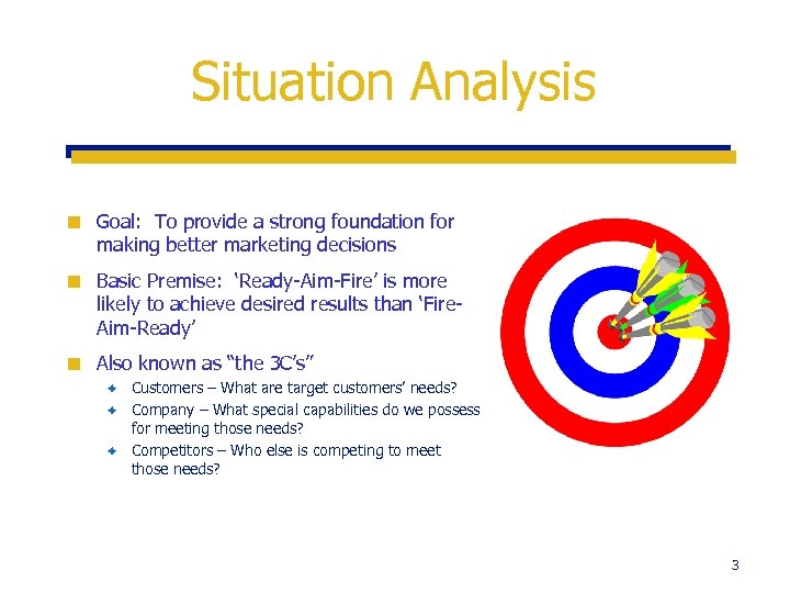 Situation Analysis ¢ Goal: To provide a strong foundation for making better marketing decisions