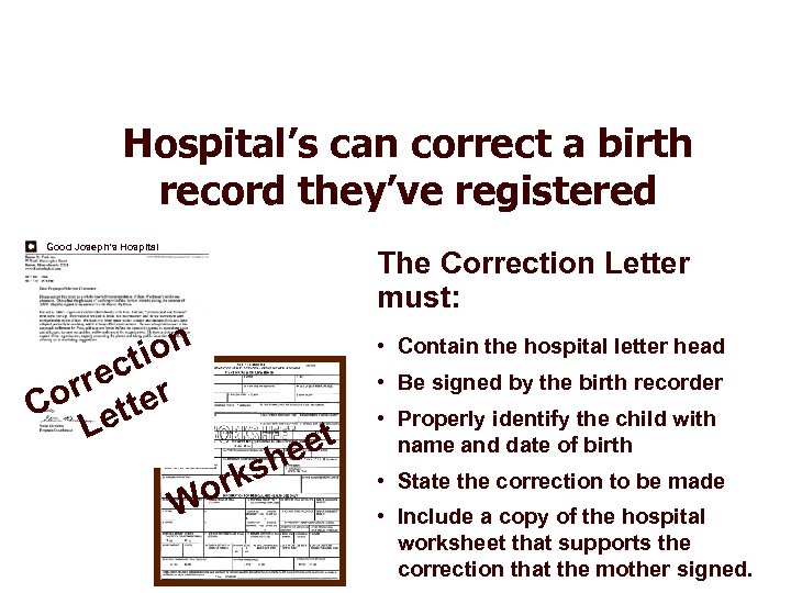 Hospital’s can correct a birth record they’ve registered Good Joseph’s Hospital The Correction Letter