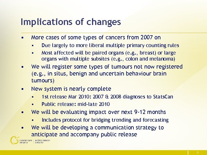 Implications of changes • More cases of some types of cancers from 2007 on