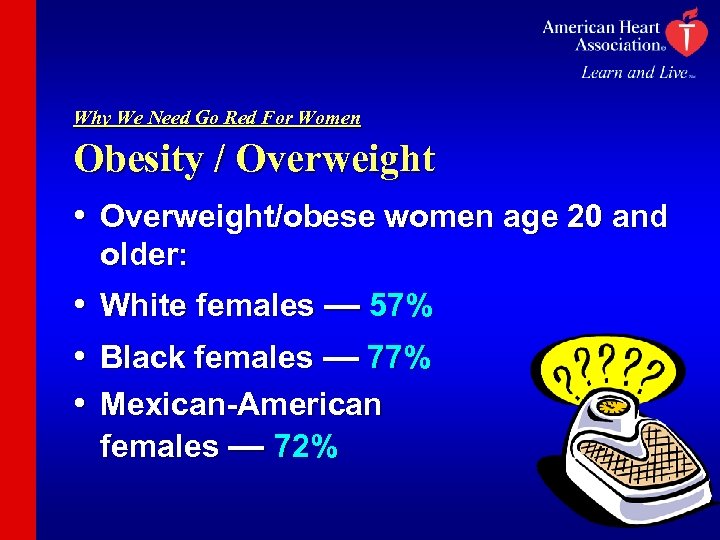 Why We Need Go Red For Women Obesity / Overweight • Overweight/obese women age