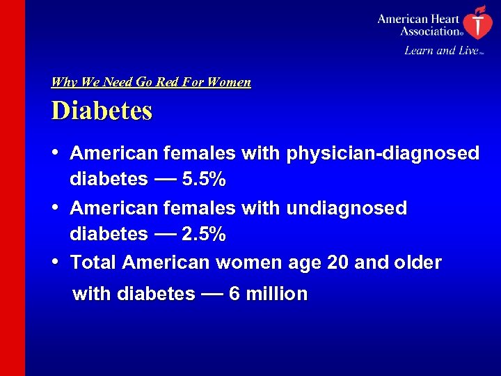 Why We Need Go Red For Women Diabetes • American females with physician-diagnosed diabetes