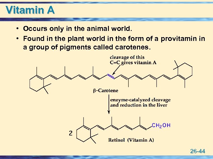 Vitamin A • Occurs only in the animal world. • Found in the plant