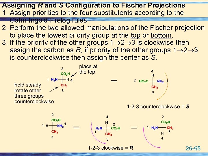 Assigning R and S Configuration to Fischer Projections 1. Assign priorities to the four