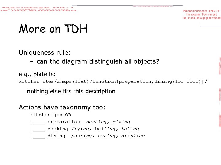 More on TDH Uniqueness rule: – can the diagram distinguish all objects? e. g.