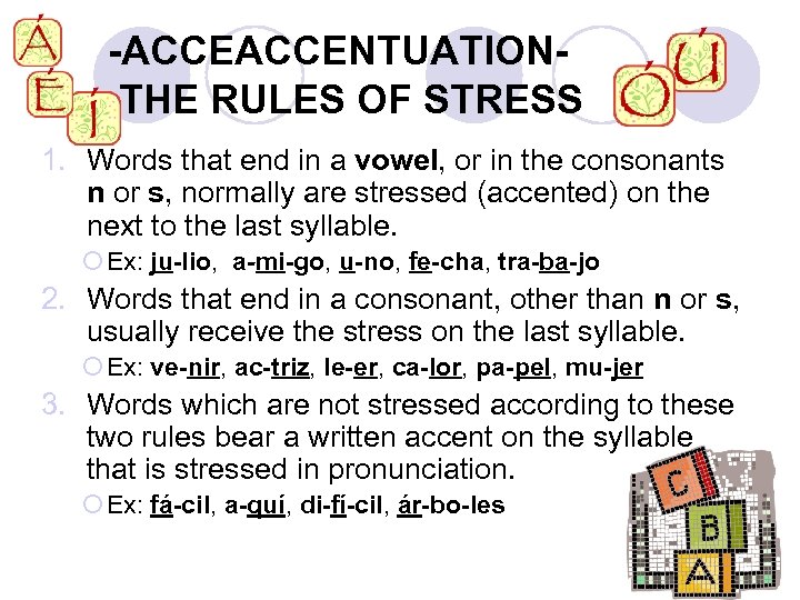 -ACCENTUATIONTHE RULES OF STRESS 1. Words that end in a vowel, or in the