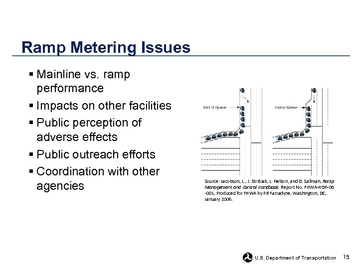 Ramp Metering Issues § Mainline vs. ramp performance § Impacts on other facilities §