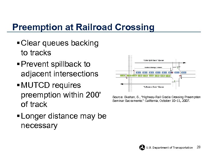 Preemption at Railroad Crossing § Clear queues backing to tracks § Prevent spillback to